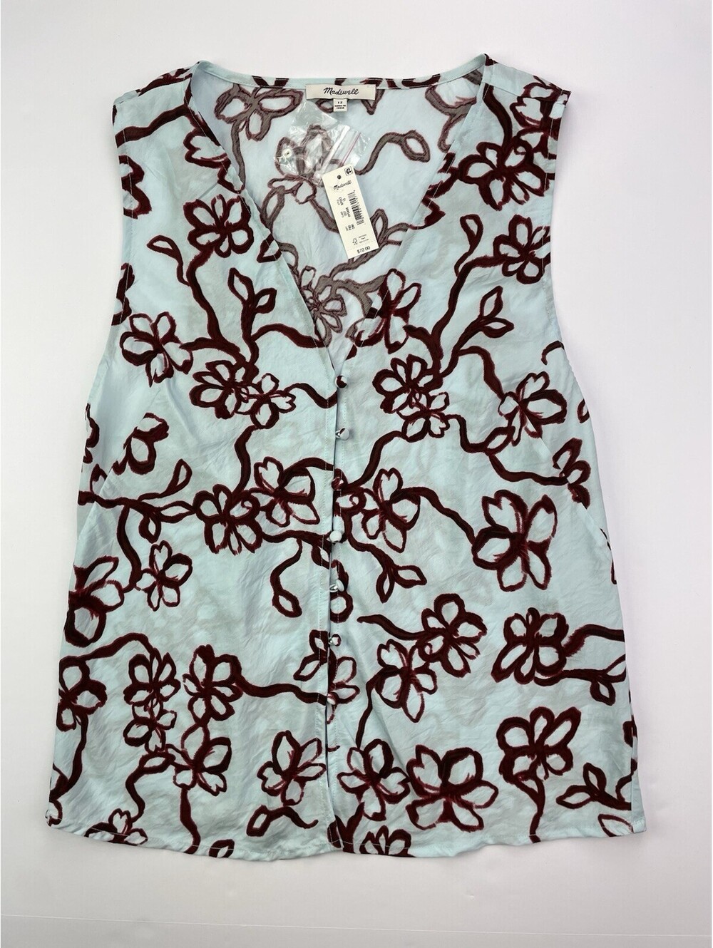 NWT Madewell Sleeveless Cutaway V Neck Top Boho Viscose Floral Size 12